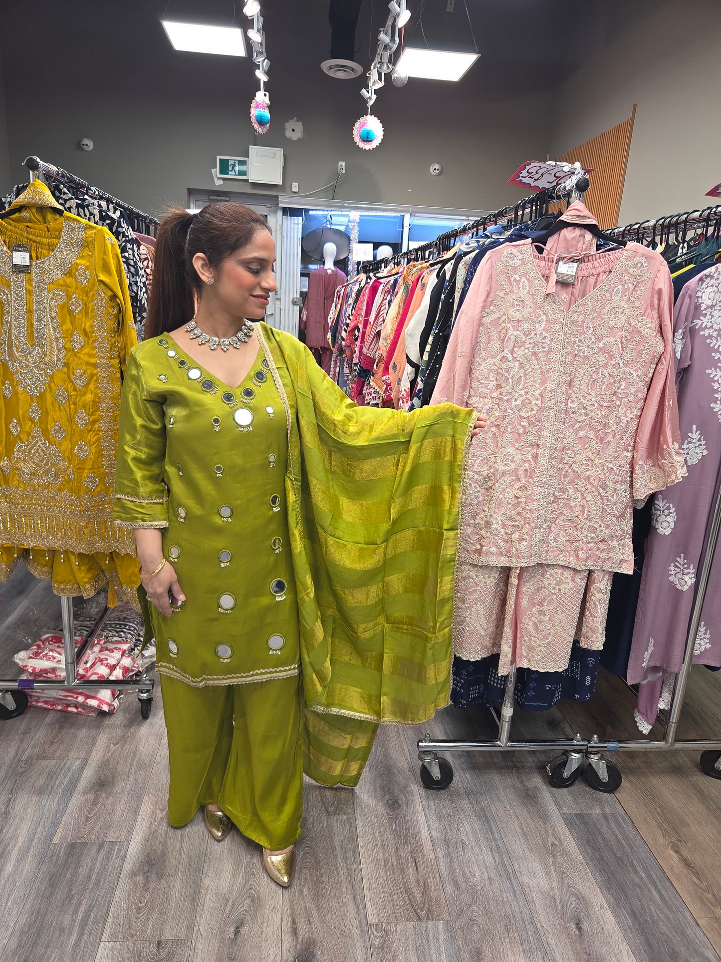 Glass Tissue Suit with Mirror Work