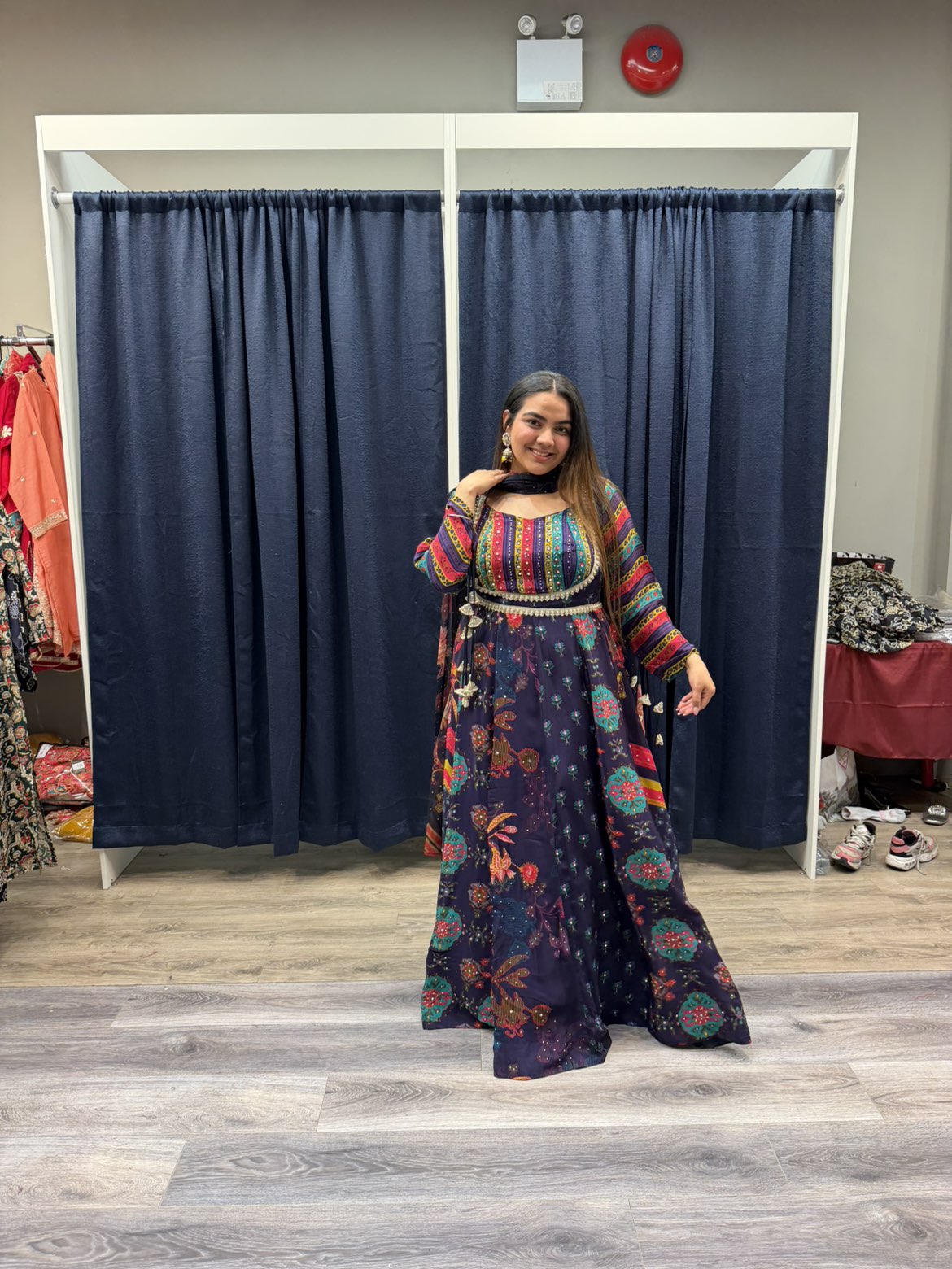 Mirror Work Purple Anarkali Suit