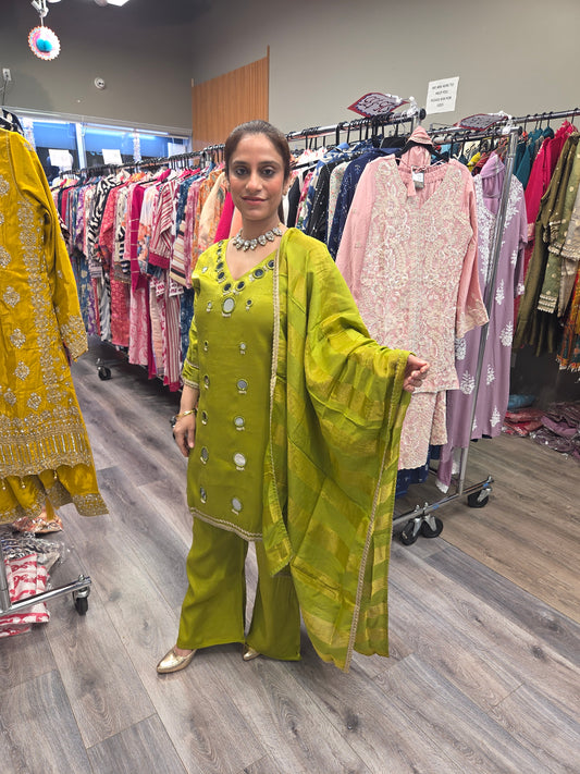 Glass Tissue Suit with Mirror Work