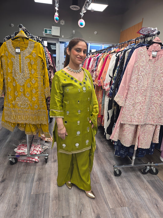 Glass Tissue Suit with Mirror Work