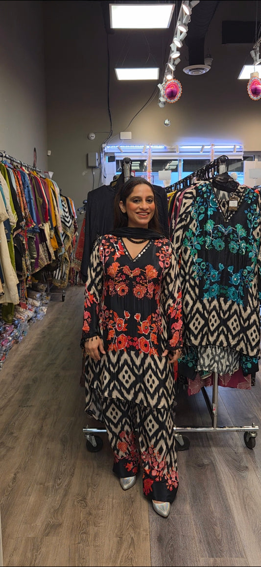 Printed Pure Crepe Farshi Salwar Suit